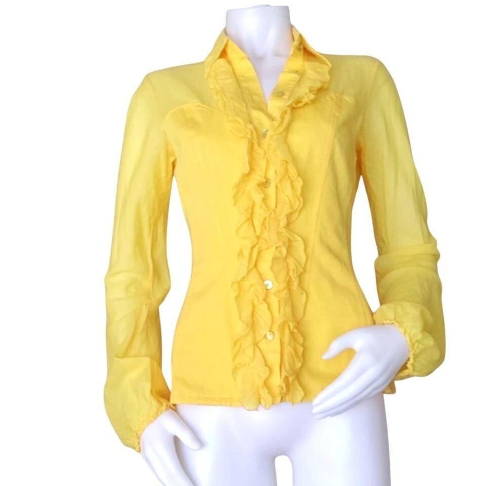 NWT European Culture Italy Yellow Ruffle  Blouse. IT 42 US 6